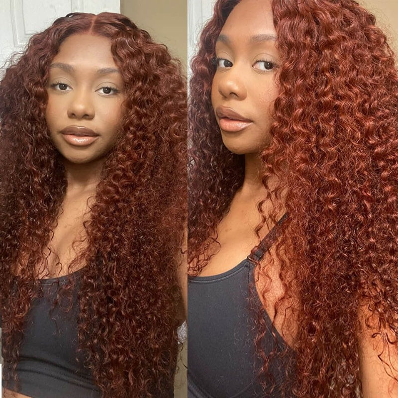 Reddish Brown #33 Curly 13x4 Lace Frontal Wigs For Women High Density