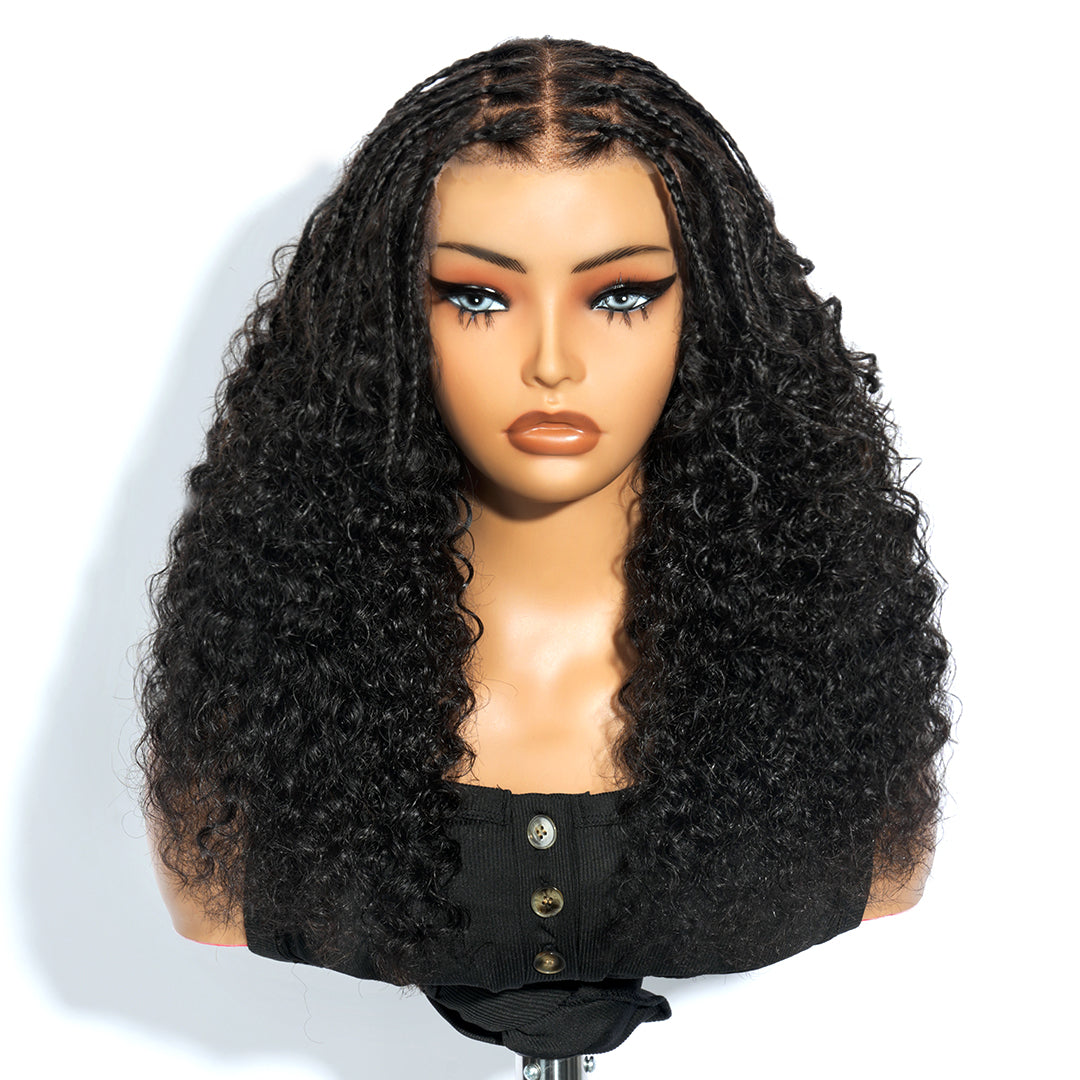 Zlike Boho Braids Water Wave Glueless Closure Lace with Braided Top Human Hair Wigs Pre-Cut Lace