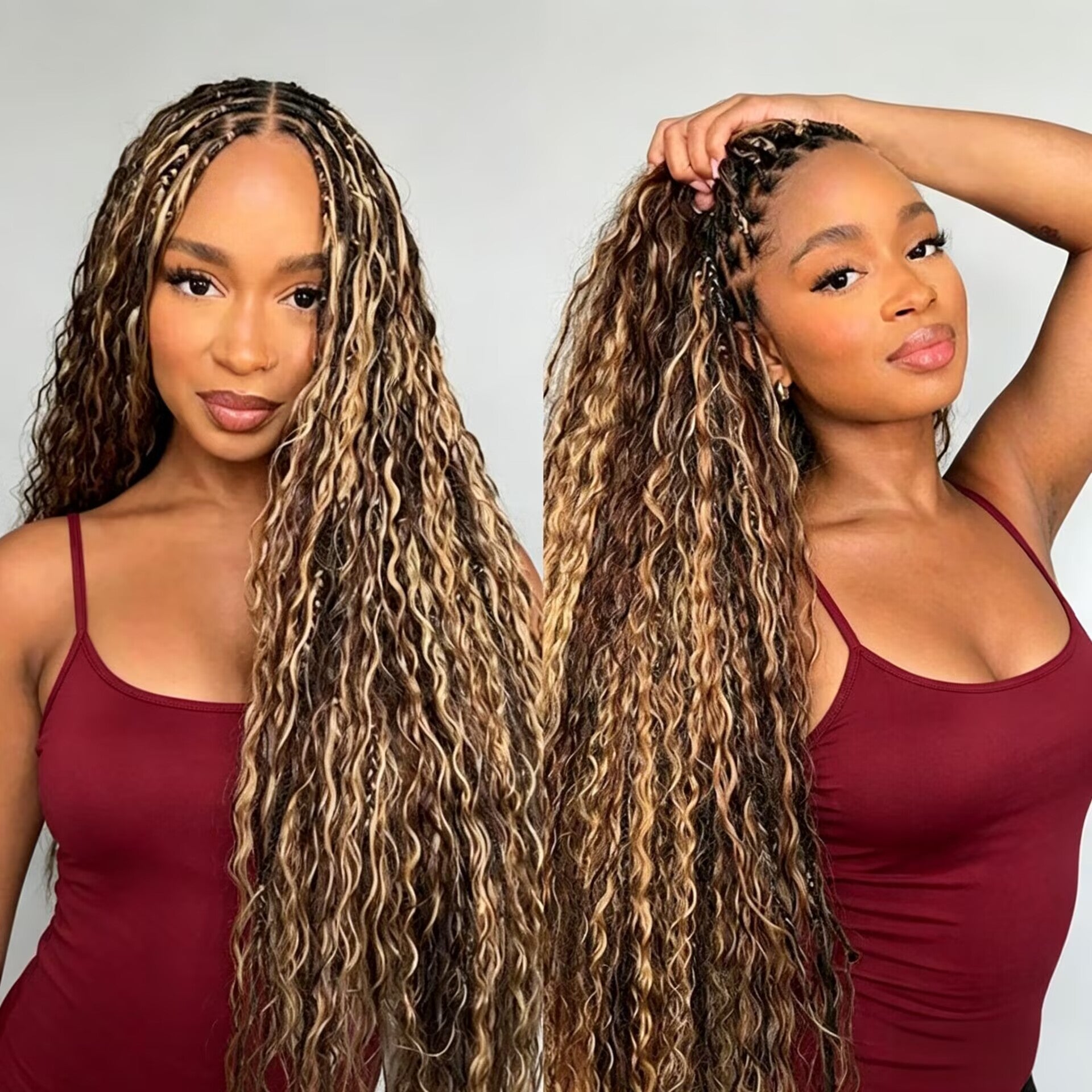 Zlike Boho Knotless Braids Human Hair Wig Highlight Water Wave 13x6 Glueless Braided Wig