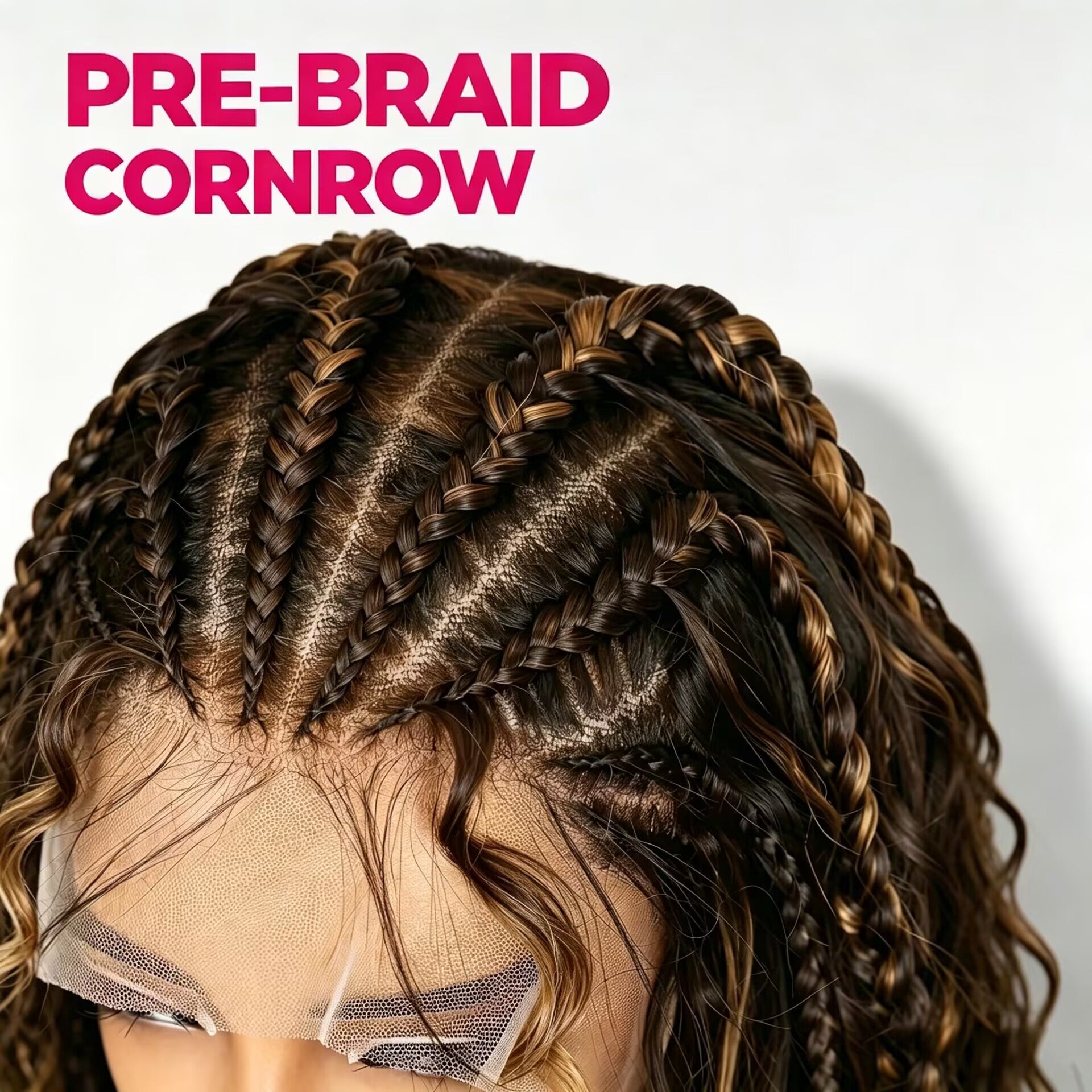 Zlike 13x6 Lace Front Braided Wig Cornrow Curly Boho Braids Wig with Face Framing Layers Pre-Plucked Glueless Lace Frontal Wig with Baby Hair
