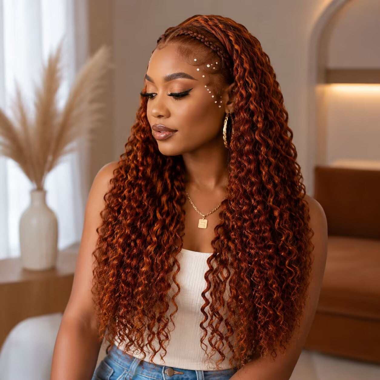 Zlike Ginger Highlight Brown Water Wave Bob Wig 7x5 Pull Go Glueless Lace Front Human Hair Wig Natural Hairline Pre-Styled