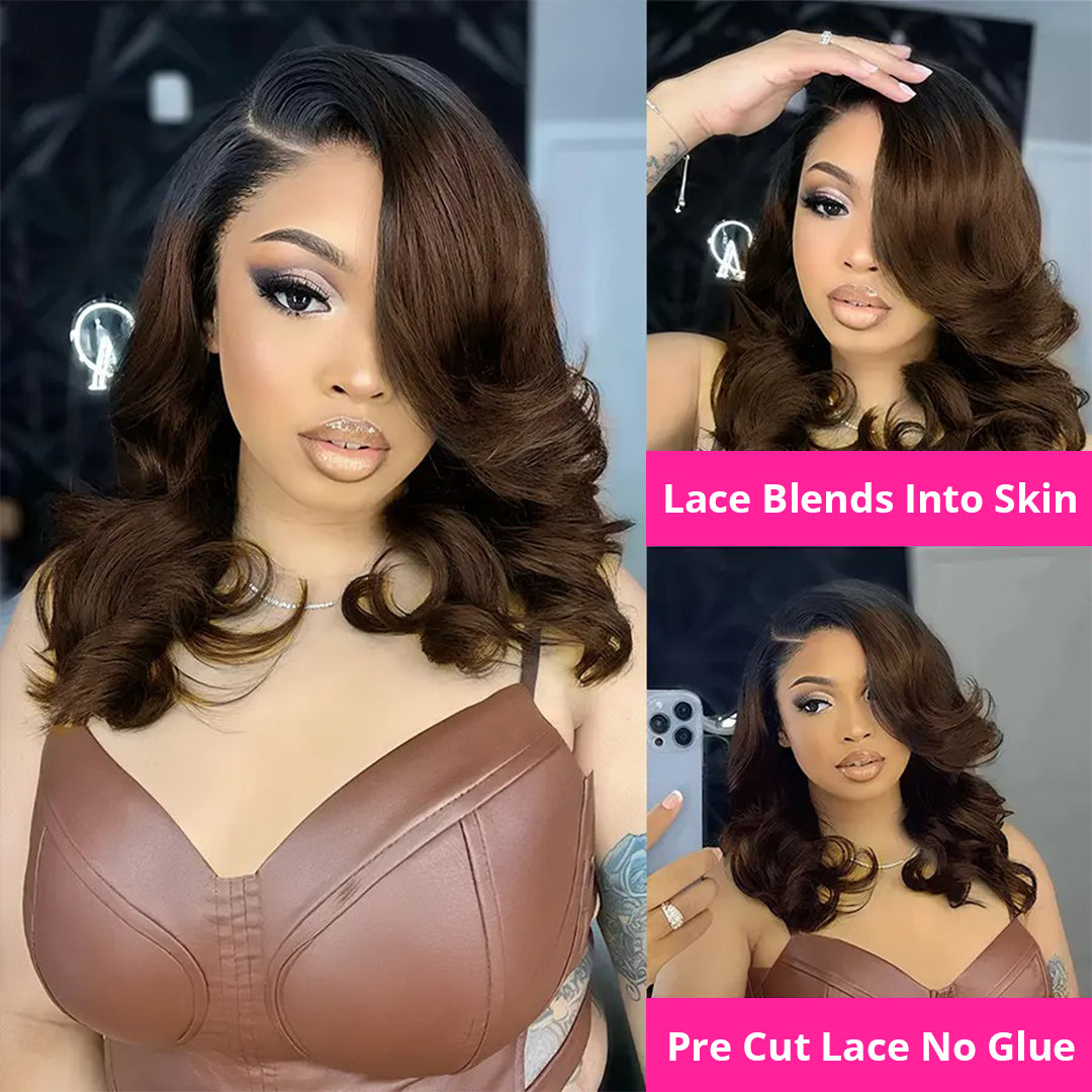 Zlike Hair Balayage Ombre Colored Body Wave Wigs 250% Density Side Part Layered Cut Lace Closure Wigs