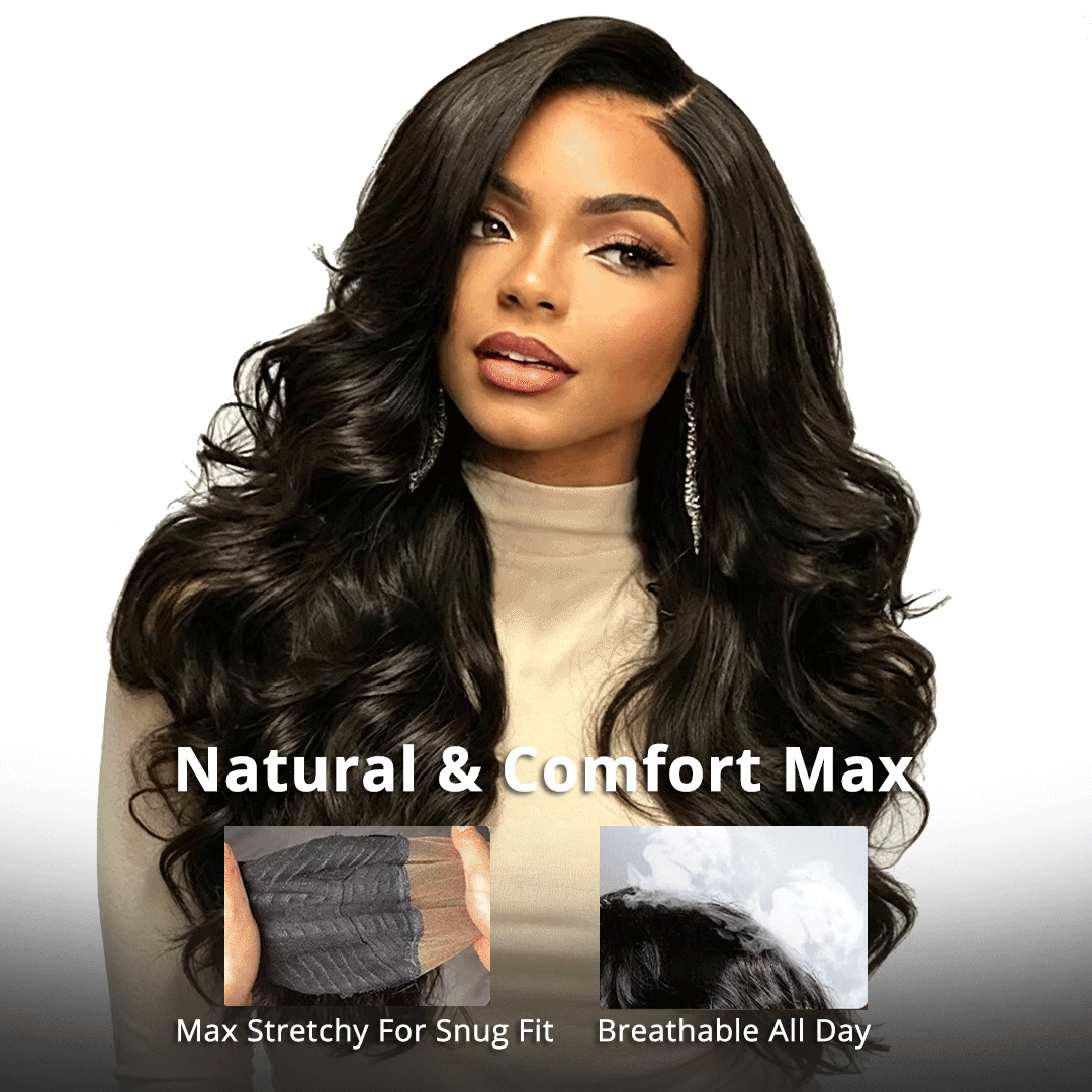Zlike 300% High Density Body Wave Human Hair Wigs 13x6 Lace Front Glueless Wig Pre-Cut Lace With Drawstring Natural Color