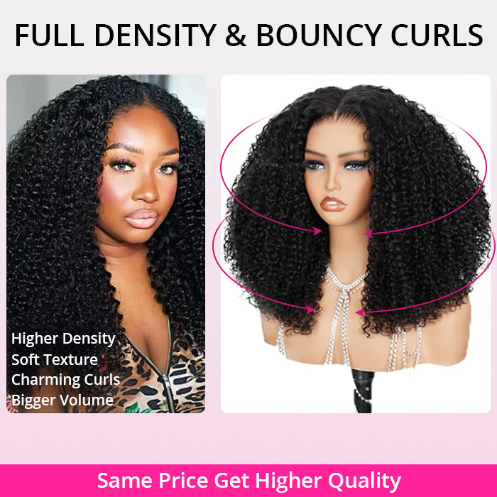 Thick Fluffy Human Hair Lace Closure Wigs Afro Curly Transparent Lace Wig For Black Women