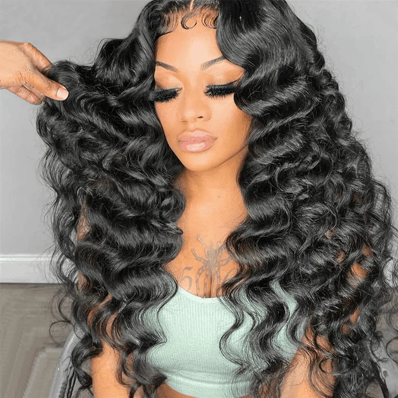 Zlike Natural Black Loose Deep Wave HD Transparent Lace Closure Wig Human Hair Wigs