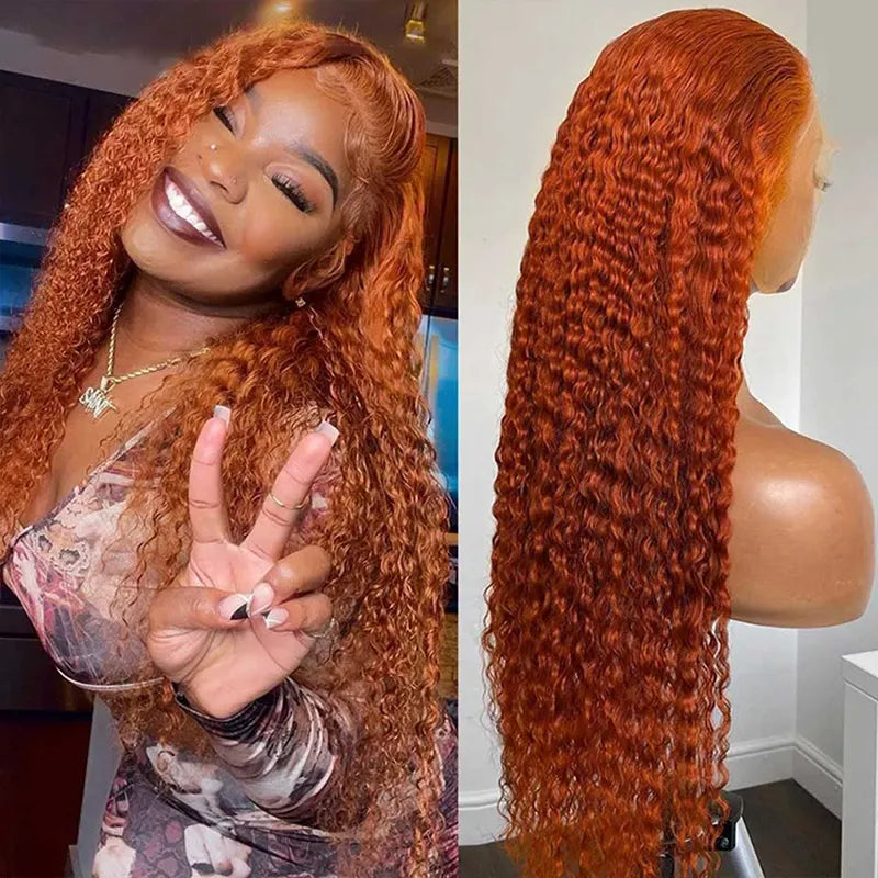 Pre Plucked Water Wave Lace Front Wig #350 Ginger Orange Colored Human Hair Wigs For Women