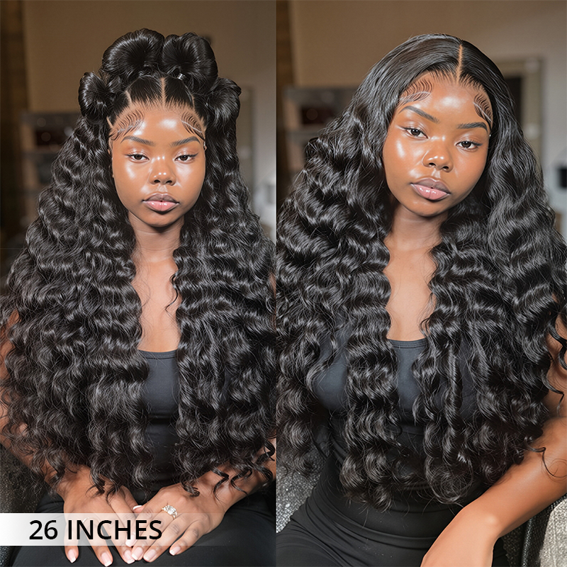 300% Density Luxury Custom Wigs Bouncy Wavy Lace Wig Super Double Drawn Virgin Human Hair Transparent Lace Front Wigs Pre Plucked Hairline