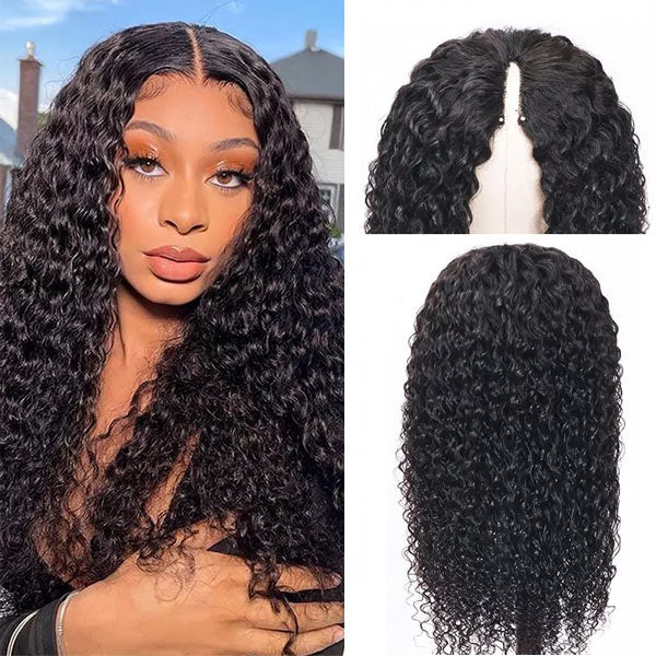 $129 = 2 Wigs | V Part Glueless Wear & Go Water Wave Wig + 8Inch #27 Honey Blonde Straight Bob 4X4 Lace Closure Wig