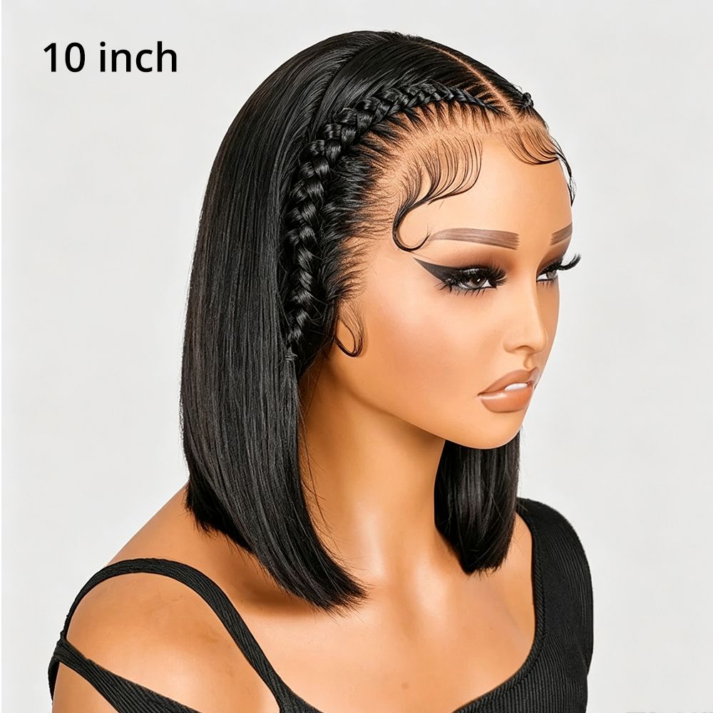 Zlike Ready To Go Straight Blunt Cut Bob Wigs 13x4 Front Wigs With Braids in Front
