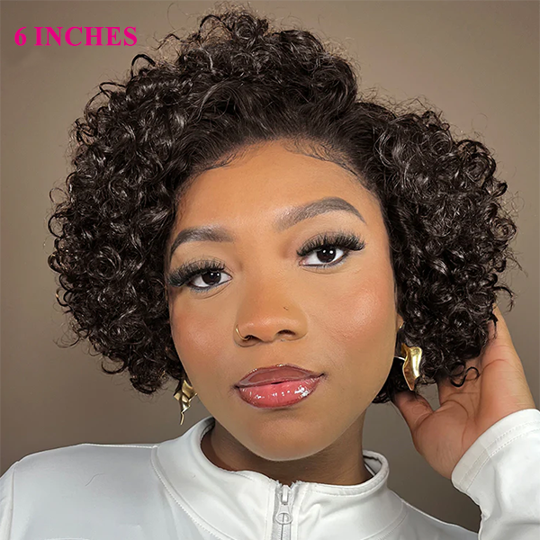 Pixie Cut Jerry Curly 13x4 Side Part Transparent Full Lace Wig Short Bob Human Hair Wigs For Women