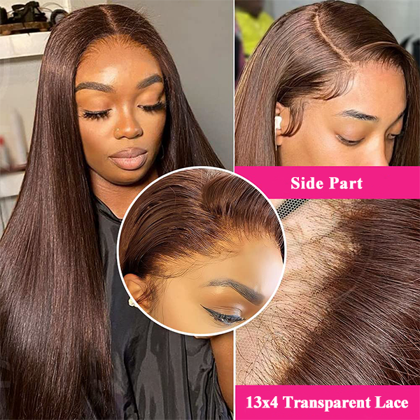 Pre Plucked #4 Chocolate Brown Silky Straight Lace Front Human Hair Wigs With Baby Hair