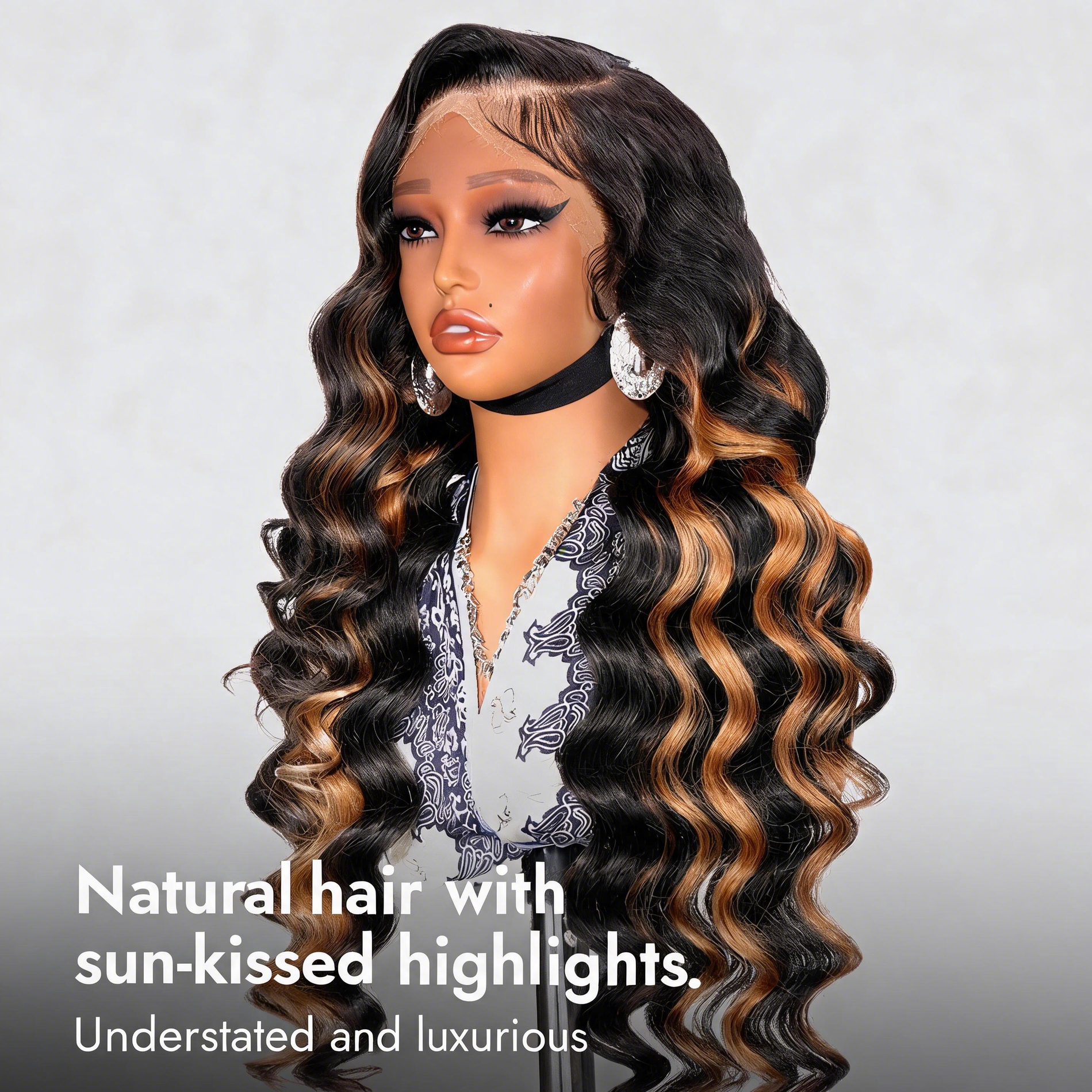 Zlike Blonde Skunk Stripe Loose Deep Drawstring Wigs 300% Density Glueless Pre-Cut Transparent Lace 100% Human Hair