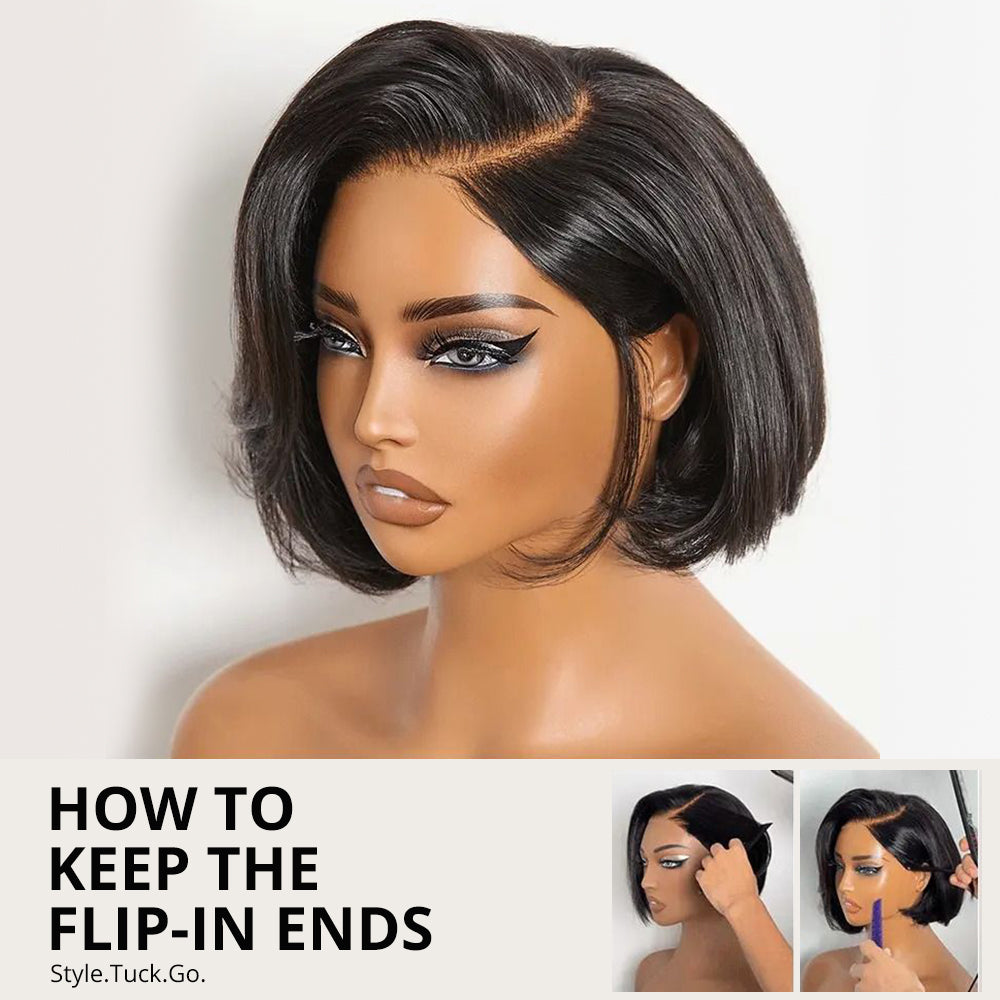 Zlike 180% Density Sleek Short Bob Wigs Pre-Cut Transparent Lace Glueless Human Hair Wigs Natural Hairline