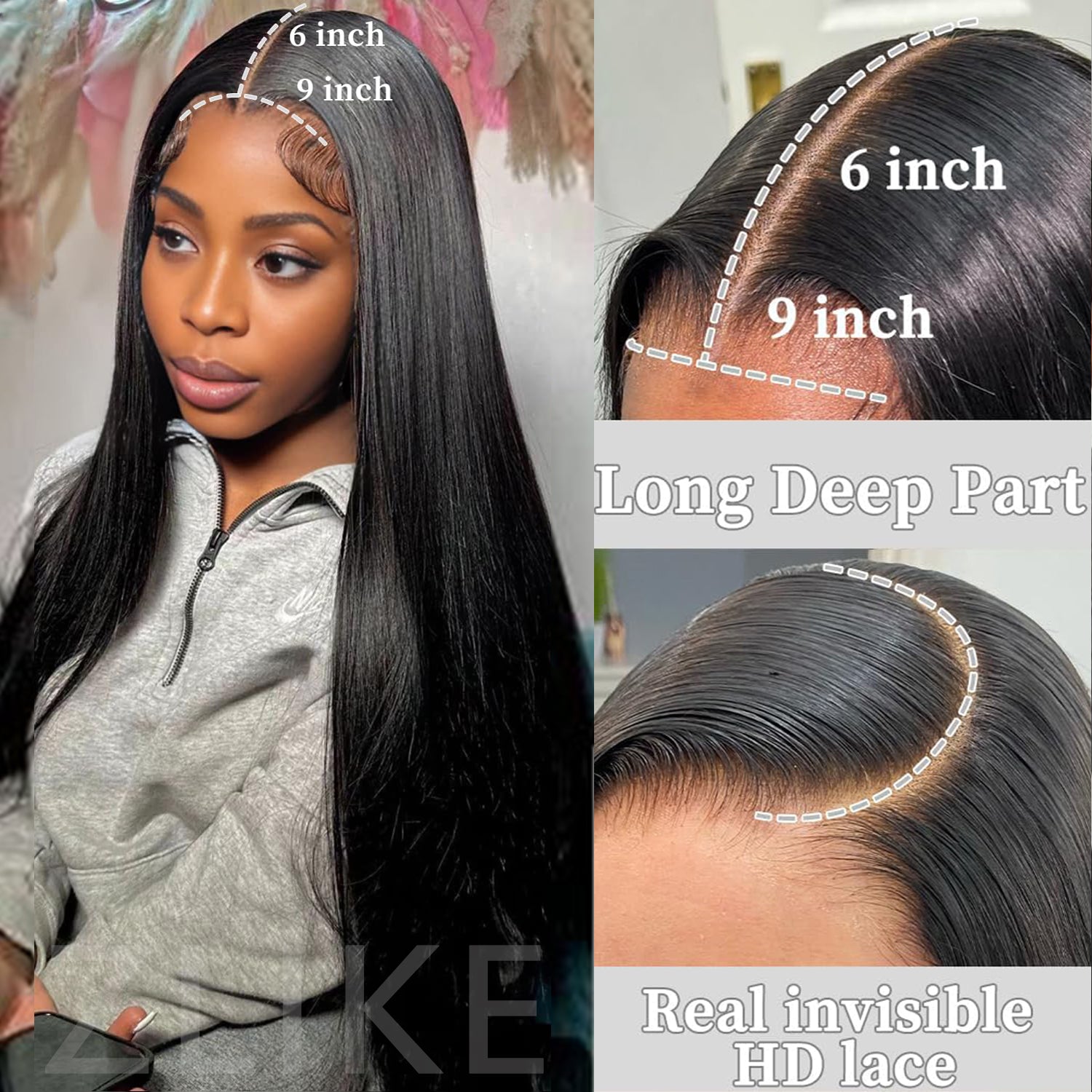 Straight 9x6 Glueless Human Hair Lace Closure Wigs Bleached Knots Pre-Plucked Natural Hairline