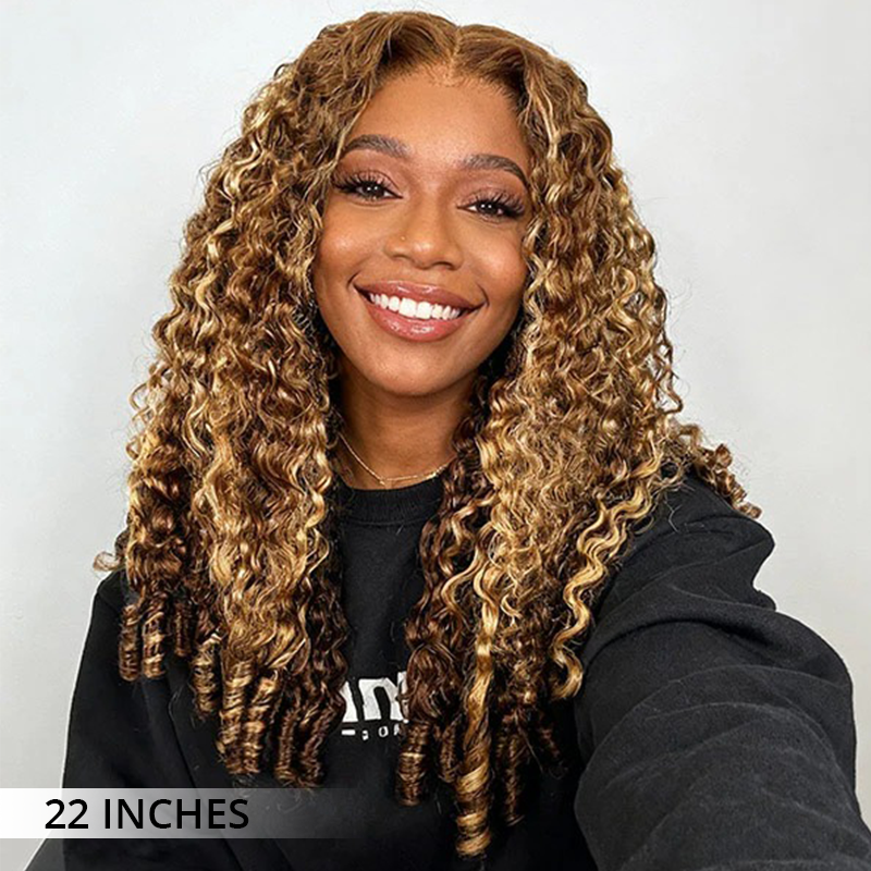 Zlike Honey Blonde Highlight 13x4 Lace Front Burmese Curly 100% Human Hair Wigs