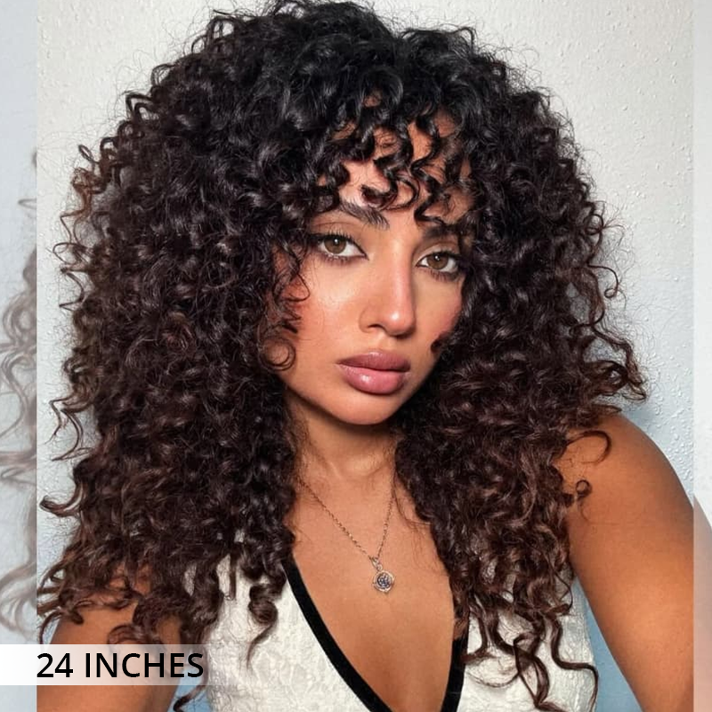 Zlike 300% Density #4 Chocolate Brown Bouncy Loose Curl Wigs 100% Human Hair Transparent Lace Front Wigs For Women