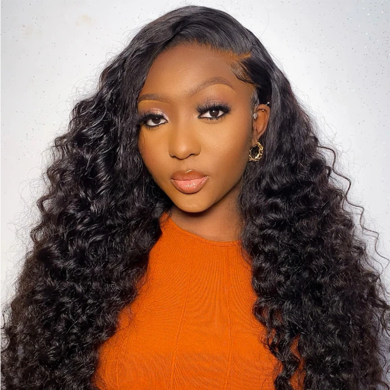 Free Part Natural Color Deep Wave Transparent Lace Front Wig Bleached Knots Human Hair Wigs