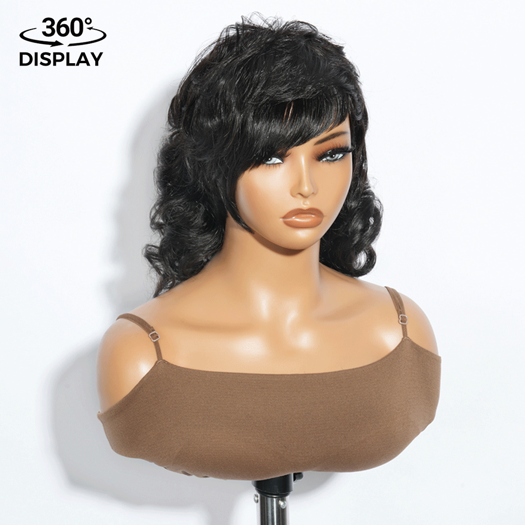 Zlike 80s 90s Mullet Pixie Cut Human Hair Wig For Black Women Curly Short Glueless Full Machine-Made Wig