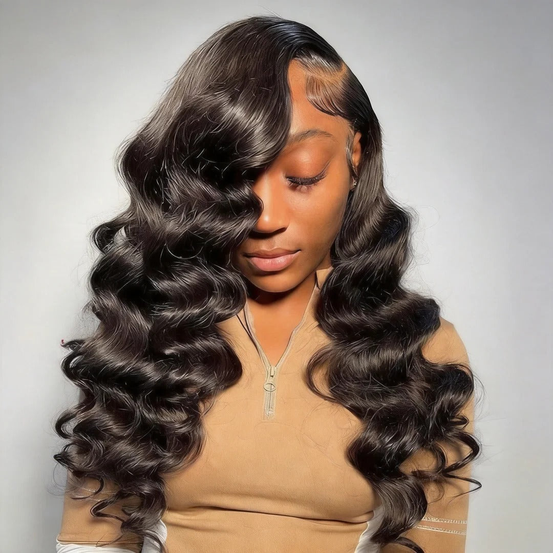 Zlike 360 Full Lace Glueless Loose Deep Wave Wigs Invisi Drawstring Natural Black Pull & Go Wigs