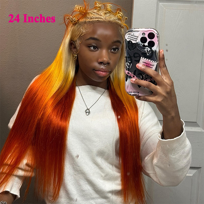 [BOGO] Pre Plucked Transparent Lace Front Wig 613 Blonde Ombre Highlight Ginger Orange Human Hair Wigs