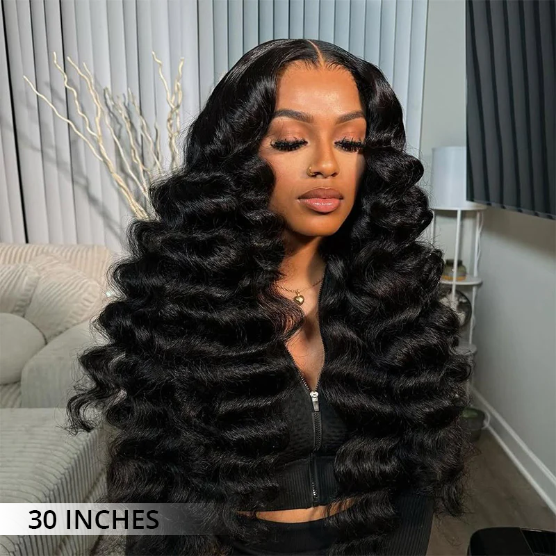 300% Density Luxury Custom Wigs Bouncy Wavy Lace Wig Super Double Drawn Virgin Human Hair Transparent Lace Front Wigs Pre Plucked Hairline