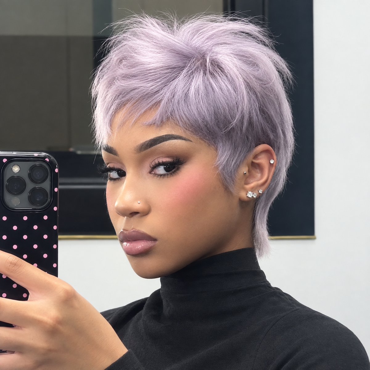 Zlike 8 Inch Lavender Pixie Mullet Wigs 5x5 Pre-Cut Transparent Lace Human Hair Wigs