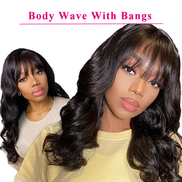 Glueless Body Wave Transparent Top Lace Wig Wear To Go Virgin Human Hair Wigs With Bangs