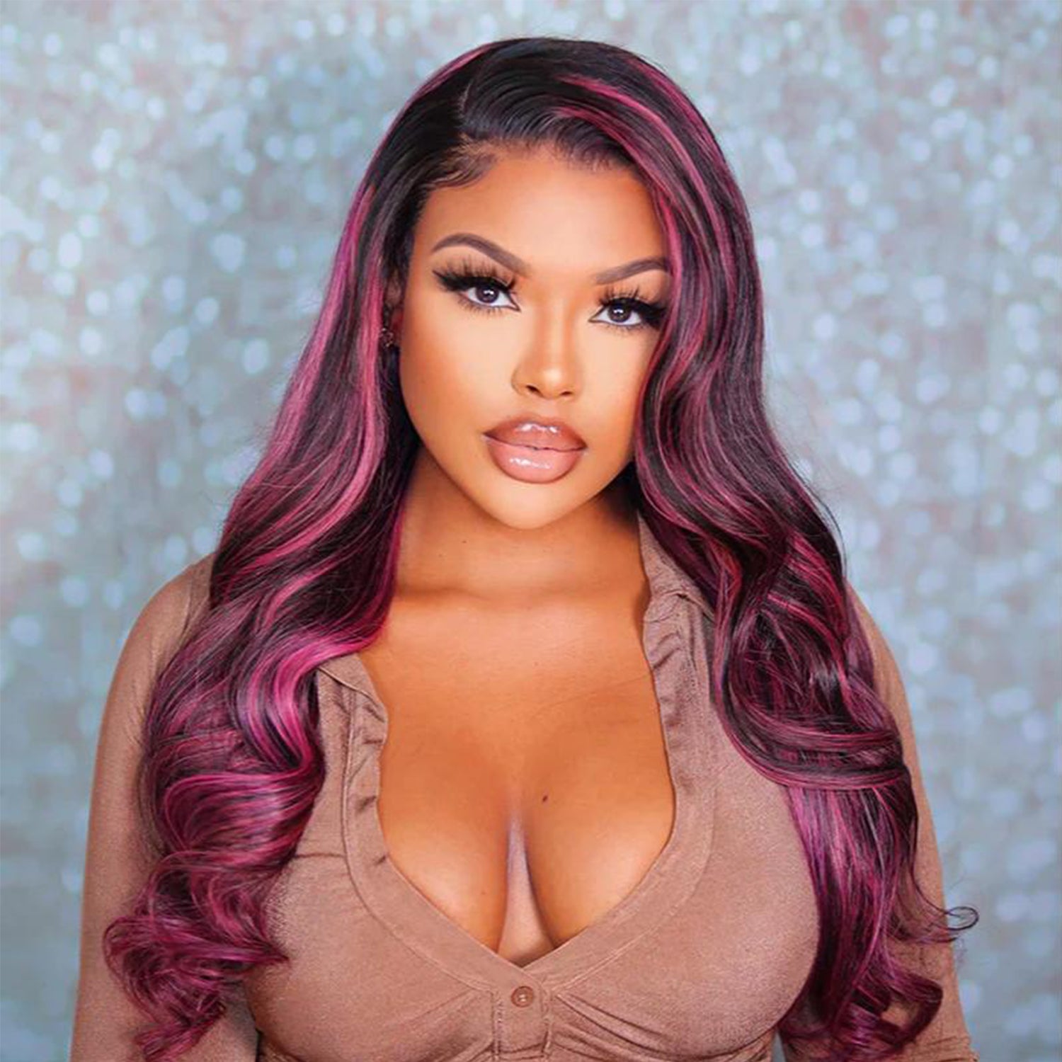 Purple Pink Highlight Mix Colored Lace Front Closure 100% Virgin Human Hair Wigs