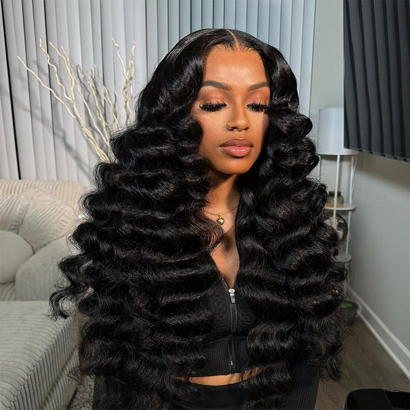 300% Density Luxury Custom Wigs Bouncy Wavy Lace Wig Super Double Drawn Virgin Human Hair Transparent Lace Front Wigs Pre Plucked Hairline