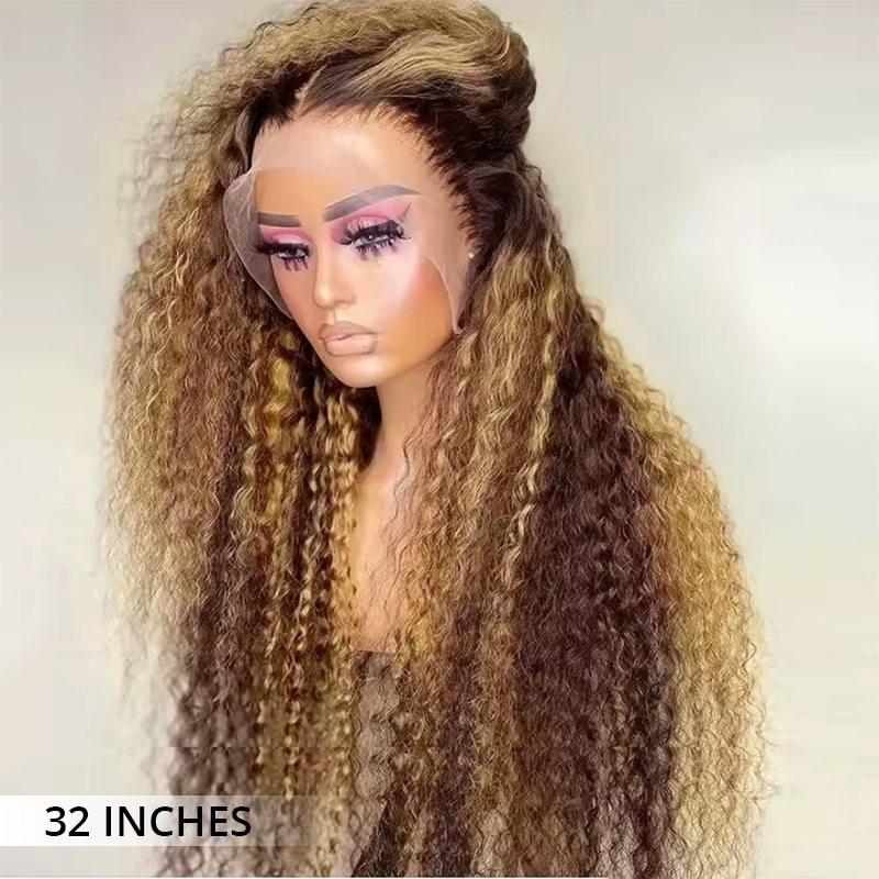 Zlike Honey Blonde Highlight Water Wave Wigs With Dark Roots 13x4 Lace Front Human Hair Wigs