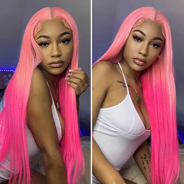 Highlights Honey Ombre Pink Color Straight Hair Wig Transparent Lace Front Wigs-Zlike