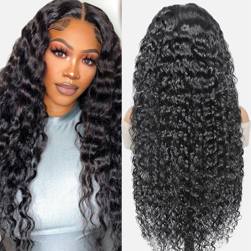 Pre Bleached Water Wave Transparent Lace Human Hair Wigs For Women With Baby Hair