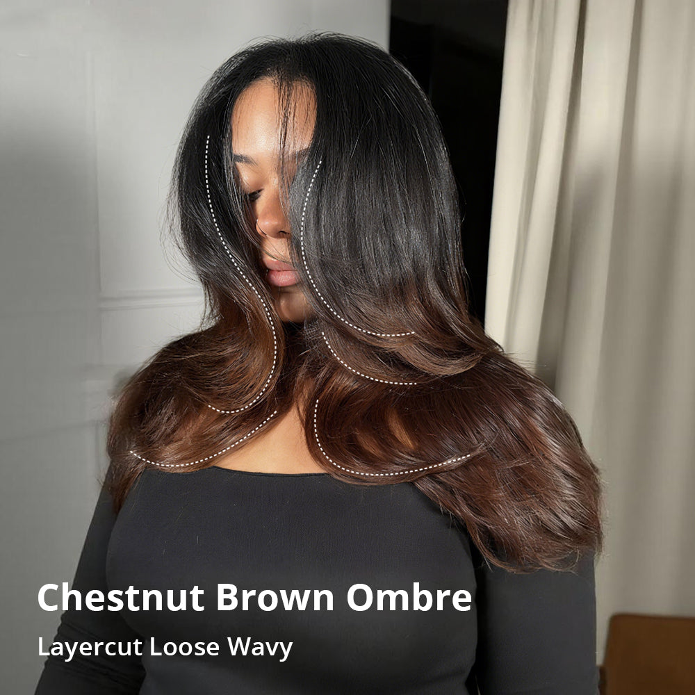 Zlike 7x5 Glueless Lace Closure Chestnut Brown Ombre Layered Cut Wigs Human Hair Ready To Go Go Wigs