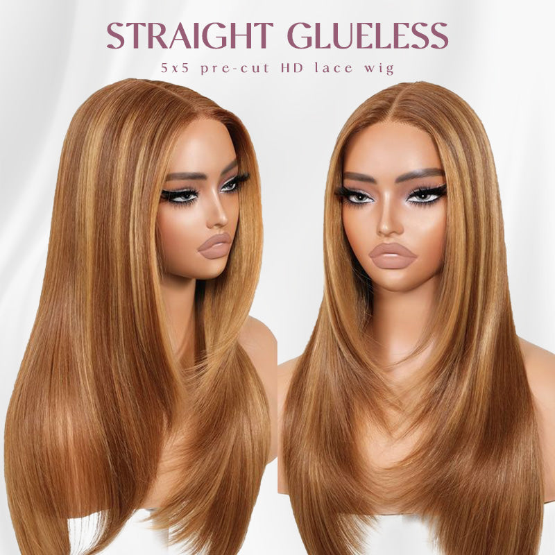 Ombre Blonde Highlights 5x5 Lace Closure Wear Go Straight Glueless Wigs Pre Cut Lace Wig