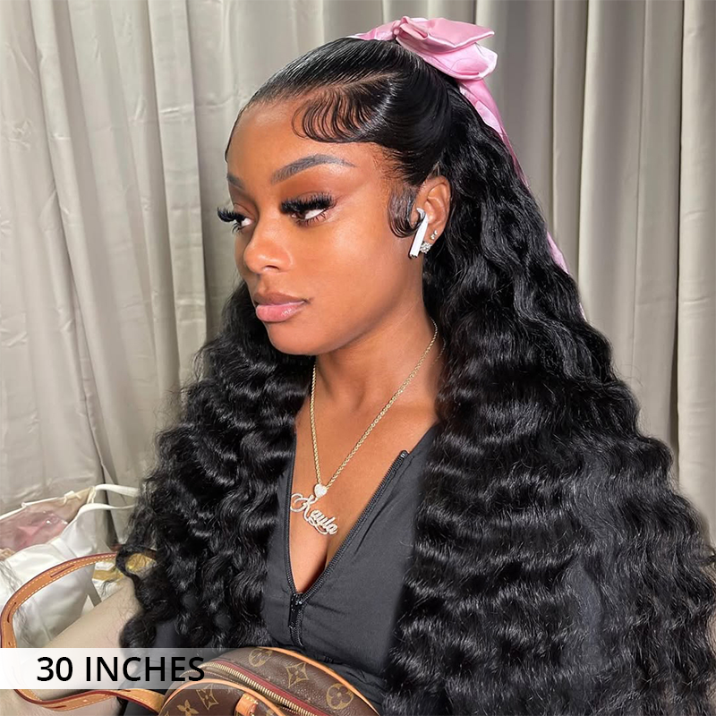 Luxury Bouncy Loose Deep Lace Front Wigs 300% Density Super Double Drawn Virgin Human Hair Wigs Transparent Lace