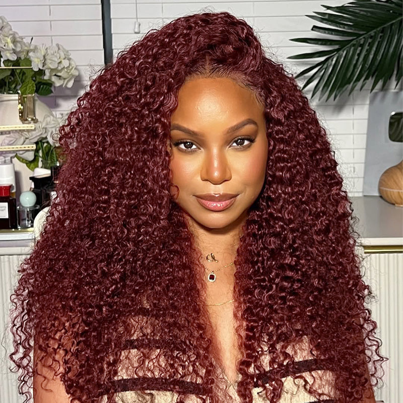 Zlike Pre Plucked Reddish Brown Kinky Curly Lace Front Human Hair Wigs Natural Hairline