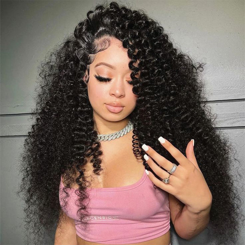 Super Bouncy Deep Curly Lace Wig Bleached Knots Human Hair 250% Density Transparent Lace Closure Wigs