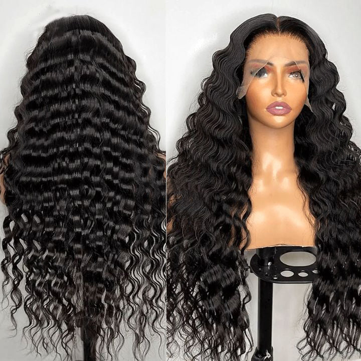 Luxury Bouncy Loose Deep Lace Front Wigs 300% Density Super Double Drawn Virgin Human Hair Wigs Transparent Lace