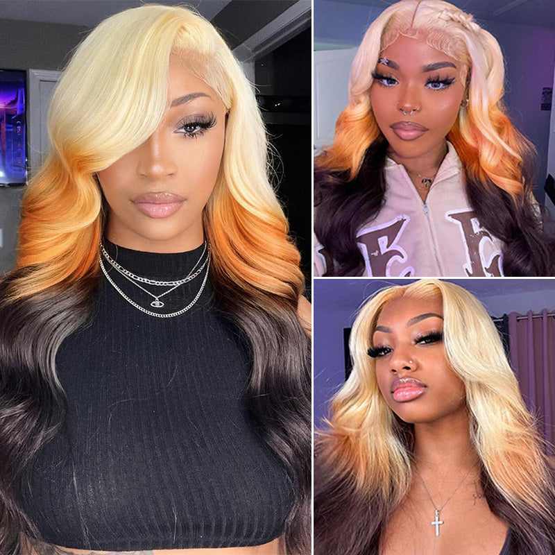 180% Density Ombre 613 Blonde Lace Wig Pre Plucked Transparent Lace Front Wigs