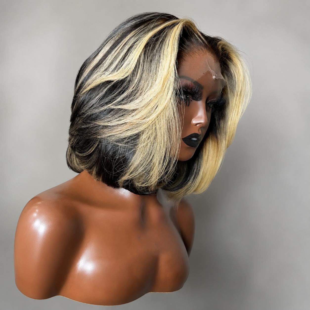 Zlike 7x5 Transparent Lace Blonde Layer Bob Wigs Glueless Pull & Go Human Hair Wigs with Drawstring Cap 300% Density