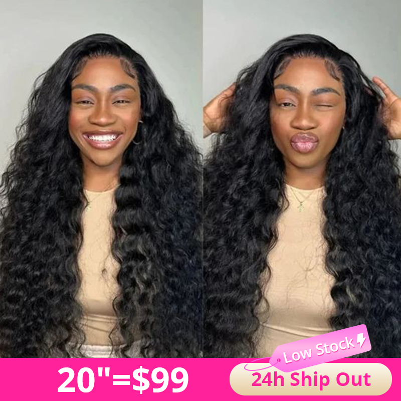 Deep Wave Transparent Lace Closure Wigs 100% Human Hair Wigs  Beginner Friendly