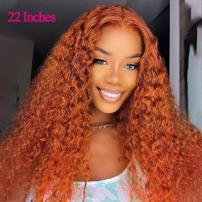 Pre Plucked Water Wave Lace Front Wig #350 Ginger Orange Colored Human Hair Wigs For Women