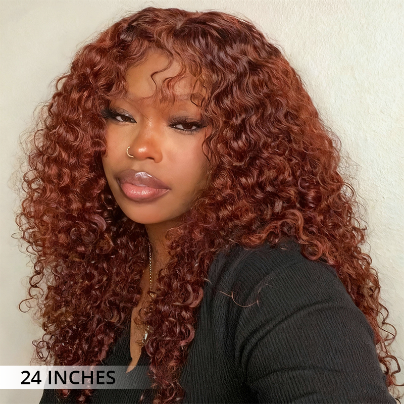 Zlike #33 Reddish Brown 7x5 Lace Closure Jerry Curly 100% Human Hair Glueless Wigs With Pre Plucked Hairline