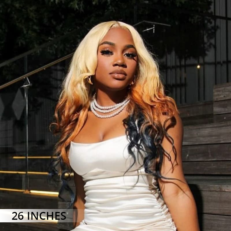 Blonde Ombre 613 Blonde Brown Body Wave Human Hair Wigs With Bangs