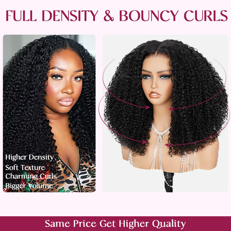 Thick Fluffy Human Hair Lace Closure Wigs Afro Curly Transparent Lace Wig For Black Women