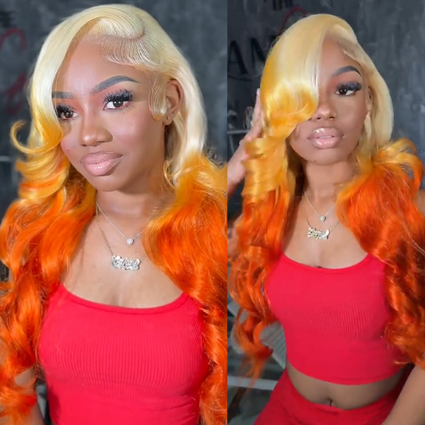 [BOGO] Pre Plucked Transparent Lace Front Wig 613 Blonde Ombre Highlight Ginger Orange Human Hair Wigs