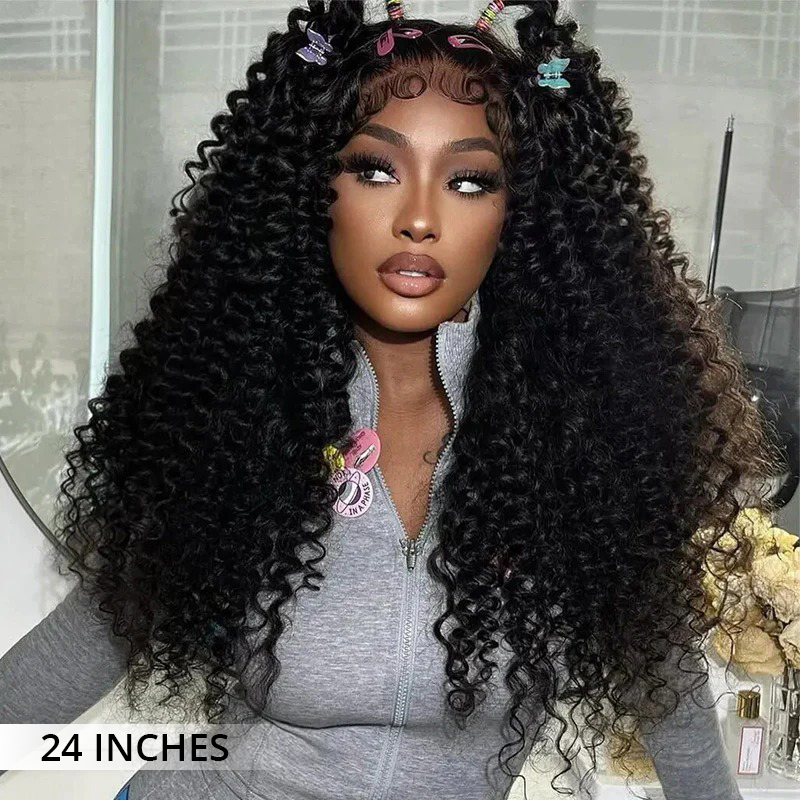 300% Density Deep Curly Transparent Lace Front Wigs Thick Fluffy Virgin Human Hair Wigs