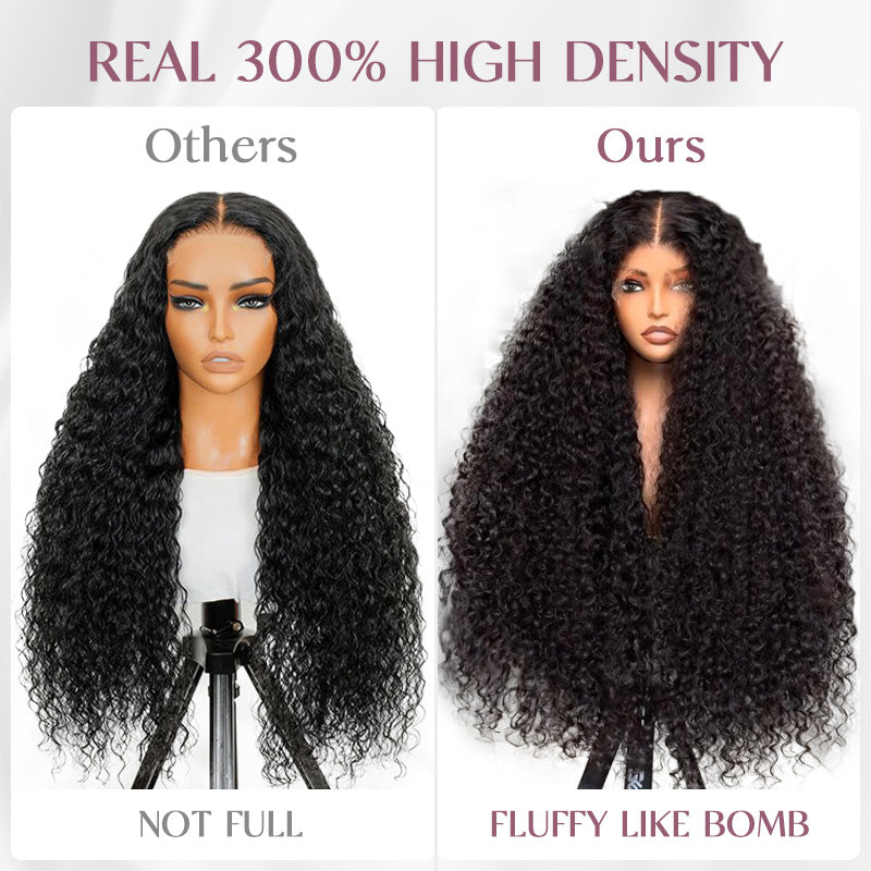 300% Density Deep Curly Transparent Lace Front Wigs Thick Fluffy Virgin Human Hair Wigs