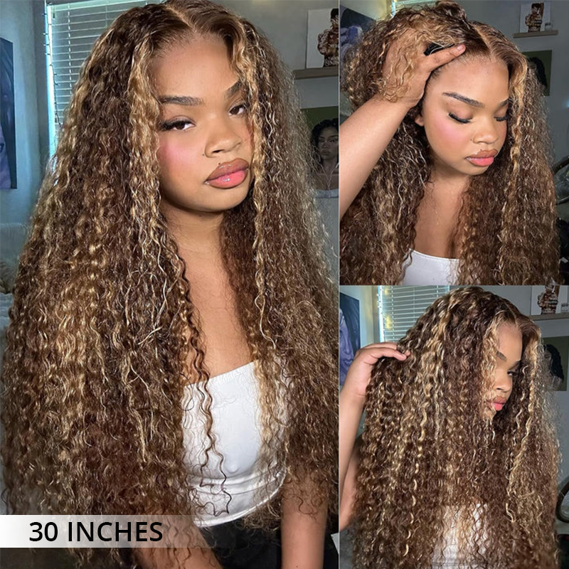 [ ZLIKE Amazon Clearance ] Highlight P4/27 Water Wave Human Hair Wigs Pre Plucked Lace Front Wig With Baby Hair For Women