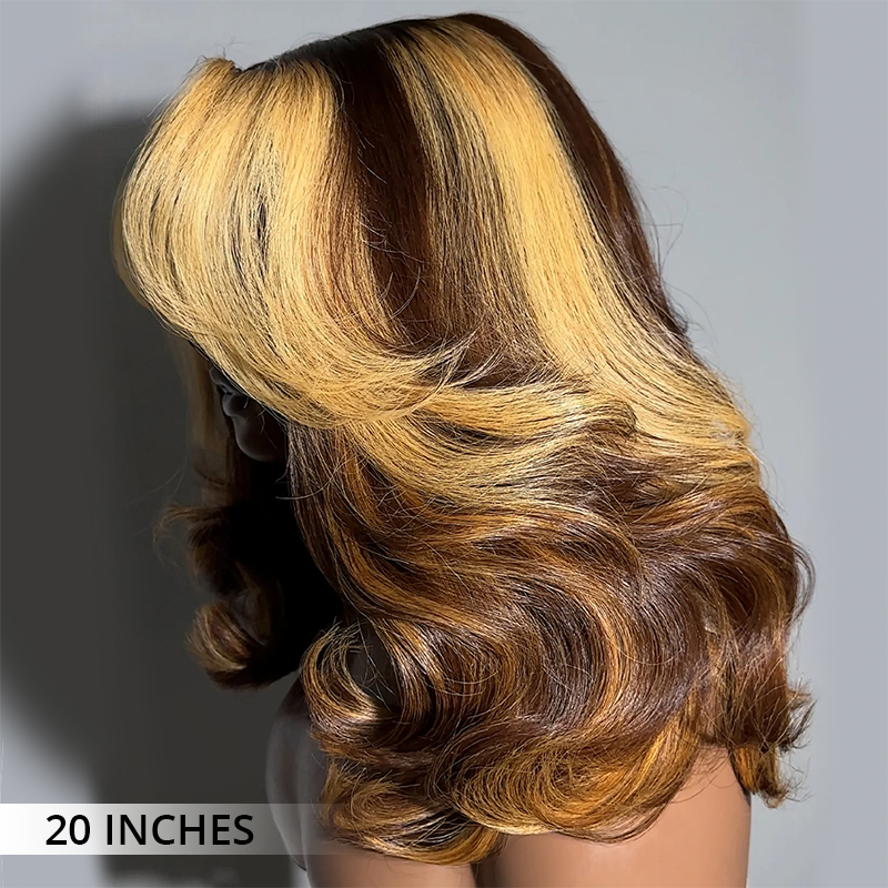 Zlike 7x5 Transparent Lace Glueless Wigs Virgin Human Hair Layer Bouncy Curls Wigs Custom Blonde Highlight Color